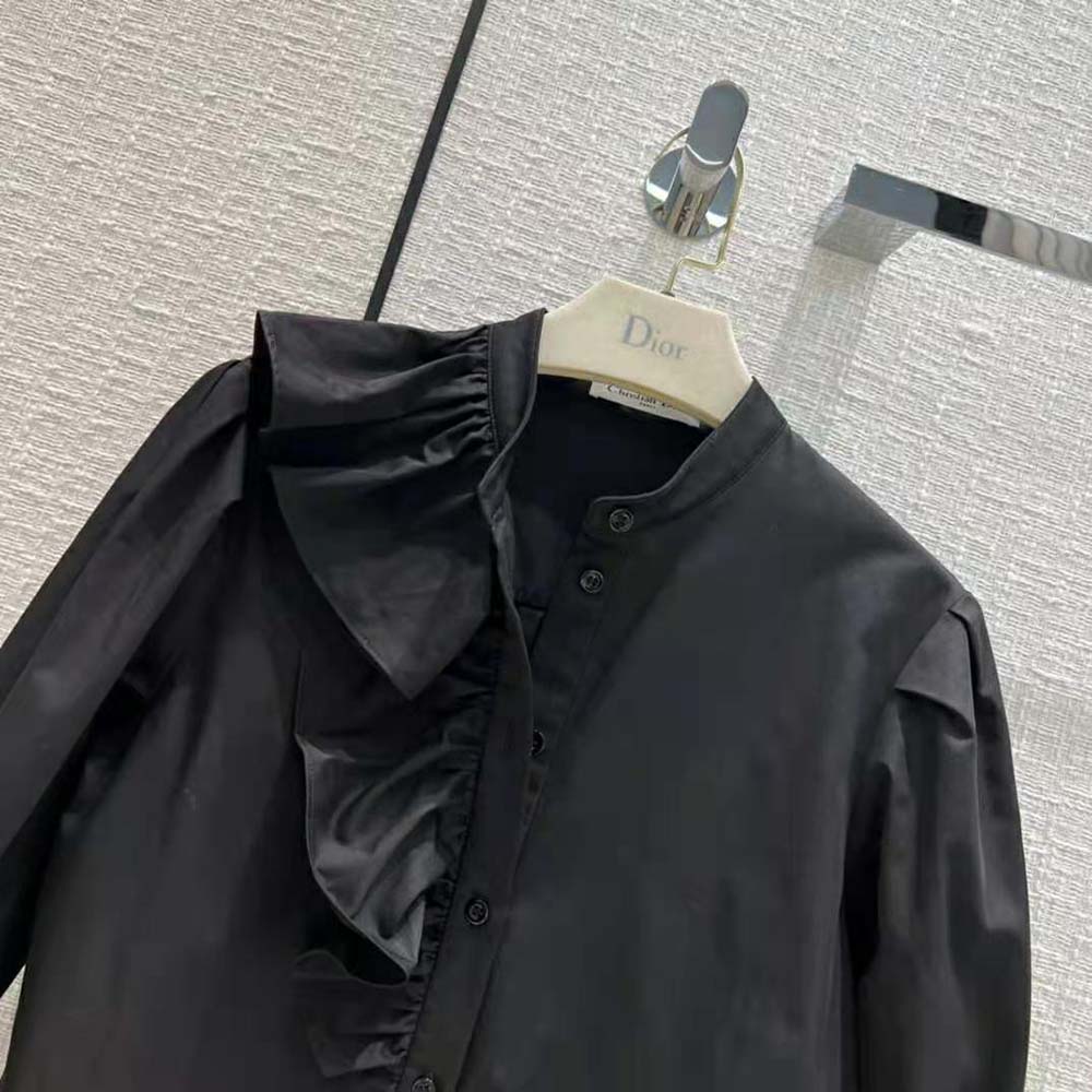 ÁO Dior Women Blouse with Ruffles Black Cotton Poplin