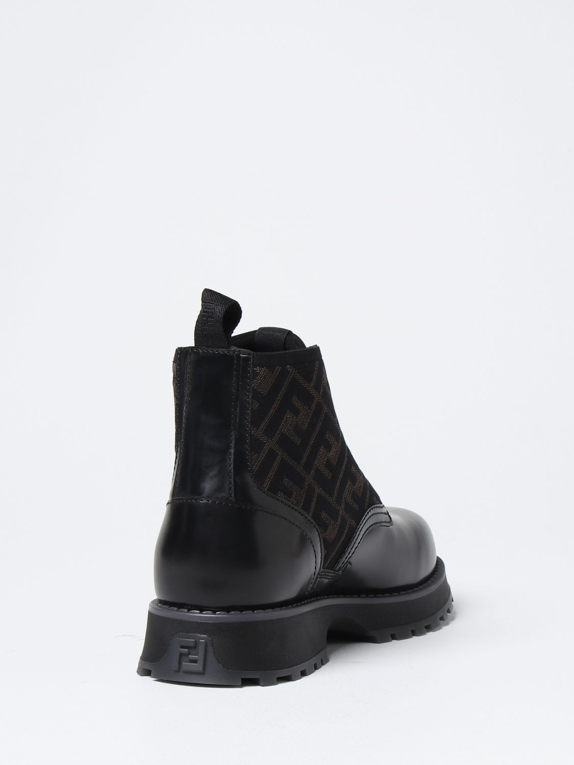 GIÀY FENDI Ankle boots in leather and fabric