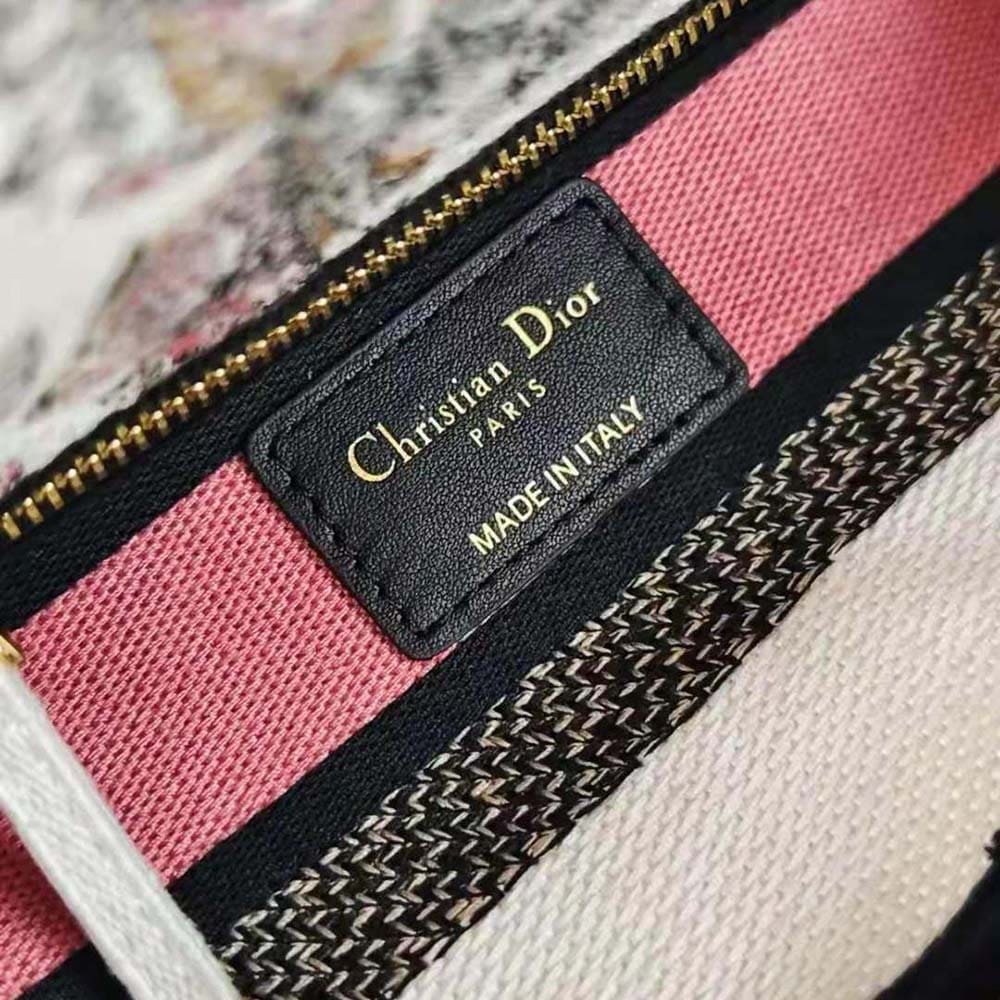 TÚI Dior Women Medium Lady D-lite Bag White and Pastel Pink Butterfly Around The World Embroidery