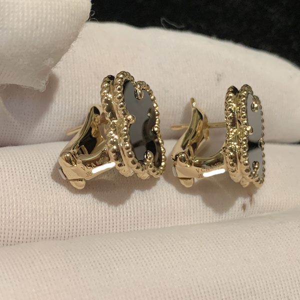 Bông tai Van Cleef & Arpels Vintage Alhambra Onyx vàng hồng 18K