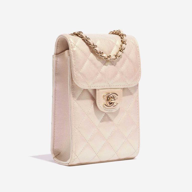 TÚI Chanel Phone Holder Lamb Metallic Pearl White