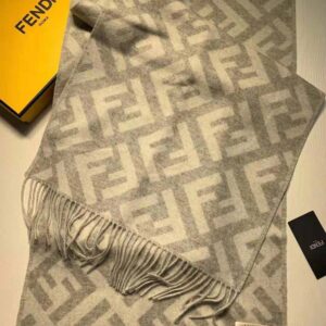 KHĂN Fendi Women Long Scarf with Fringed Edges-Silver