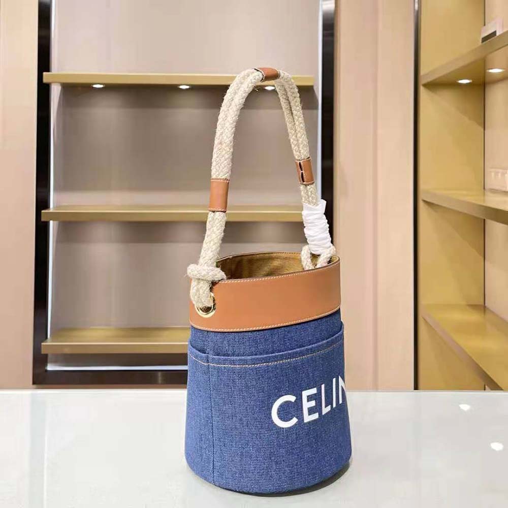 TÚI Celine Bucket Celine in Denim with Celine Print and Calfskin