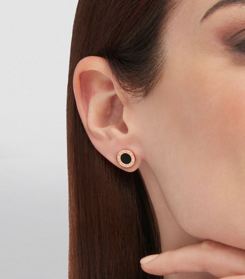 Bông tai BVLGARI Rose Gold and Onyx BVLGARI BVLGARI Single Stud Earring vàng hồng 18K