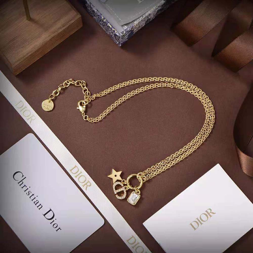 DÂY Dior Women Petit CD Necklace Gold-Finish Metal and White Crystals