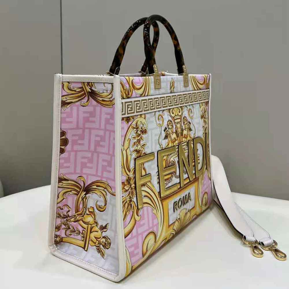 TÚI Fendi Women Sunshine Medium Fendace Printed White Leather Shopper