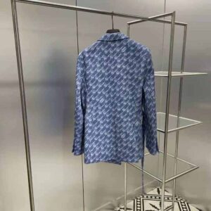 ÁO Fendi Women Light Blue Chambray Jacket with Peak Lapels and Breast Pocket