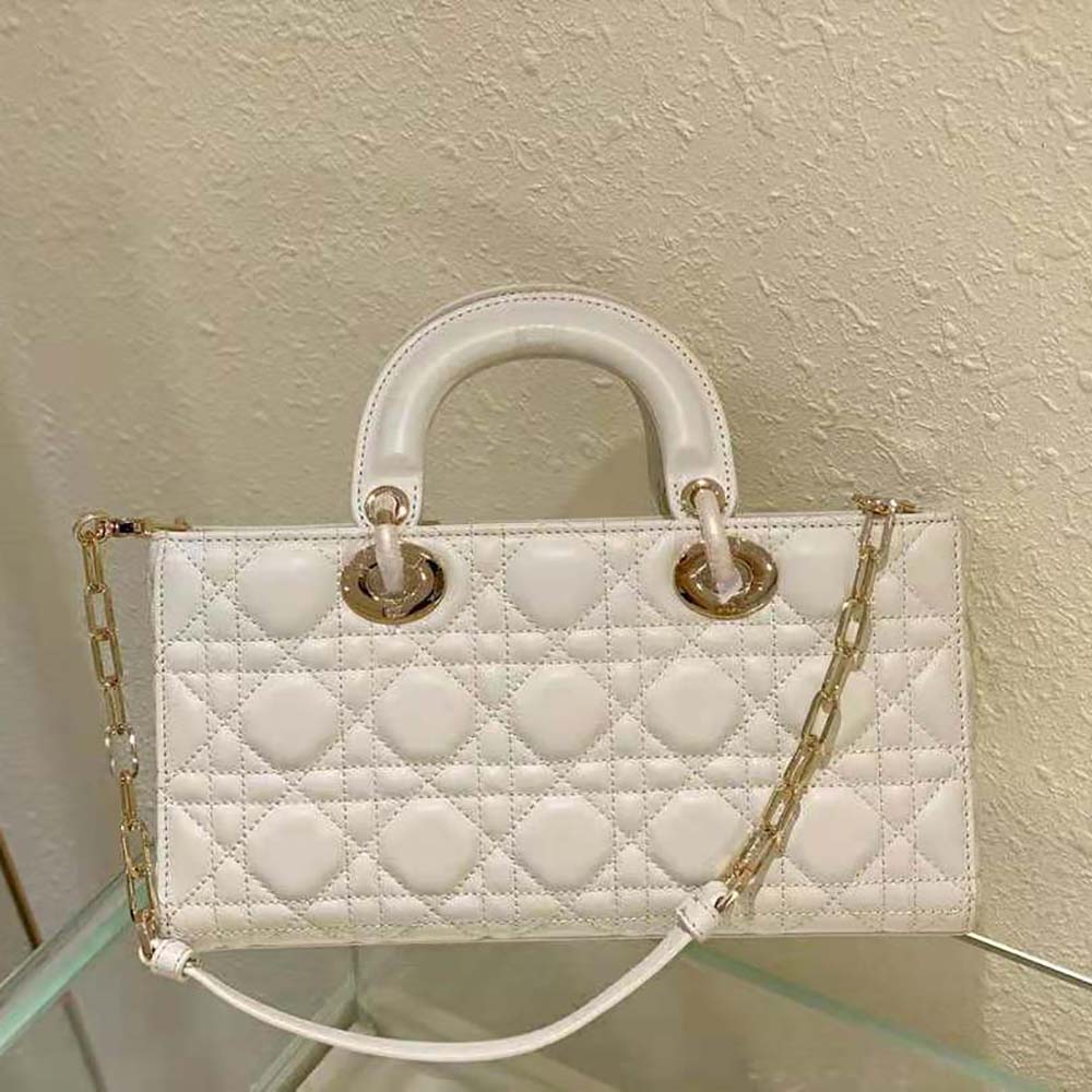 TÚI Dior Women Lady D-Joy Bag Latte Cannage Lambskin