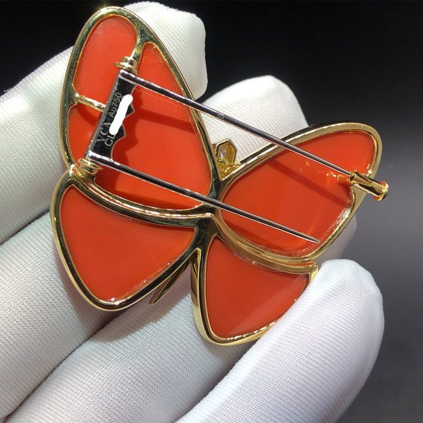 Trâm cài Van Cleef & Arpels Orange Coral Diamond Butterfly Clip vàng hồng 18K