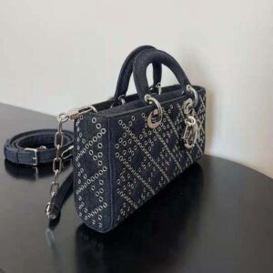 TÚI Dior Women Lady D-Joy Bag Eyelet Blue Cannage Denim