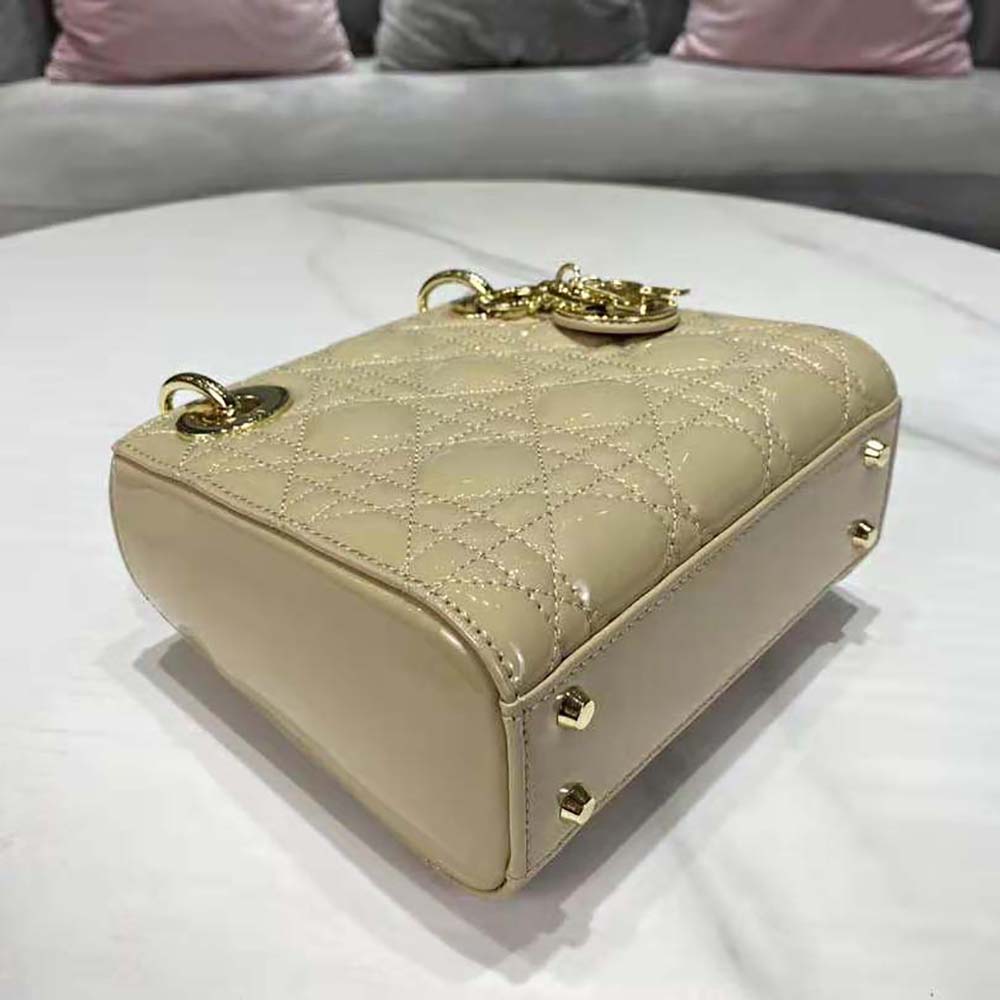 TÚI Dior Women Mini Lady Dior Bag Pale Yellow Patent Cannage Calfskin