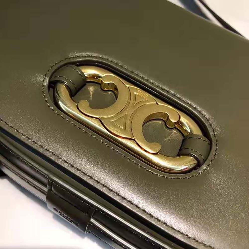 TÚI Celine Women Medium Maillon Triomphe Bag in Natural Calfskin-Green