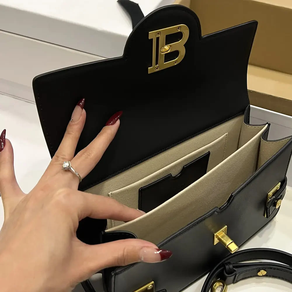 TÚI BALMAIN Women Smooth Leather B-Buzz 24 Bag-Black