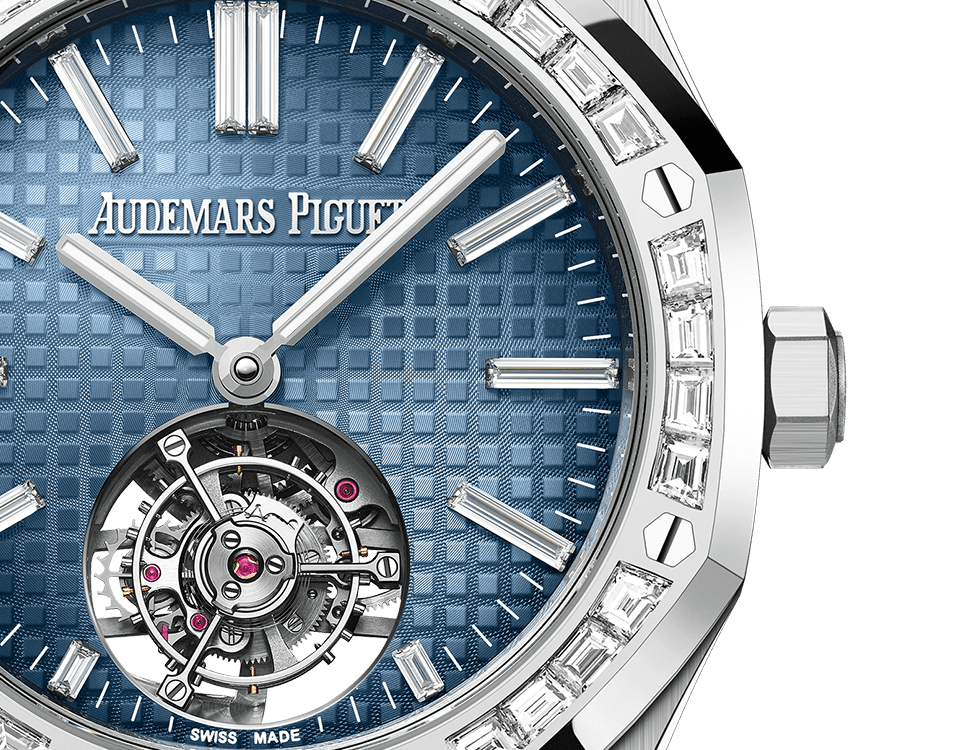 Đồng hồ Đồng hồ Ademars Piguet Royal Oak Selfwinding Flying Tourbillon Diamond mặt số màu xanh
