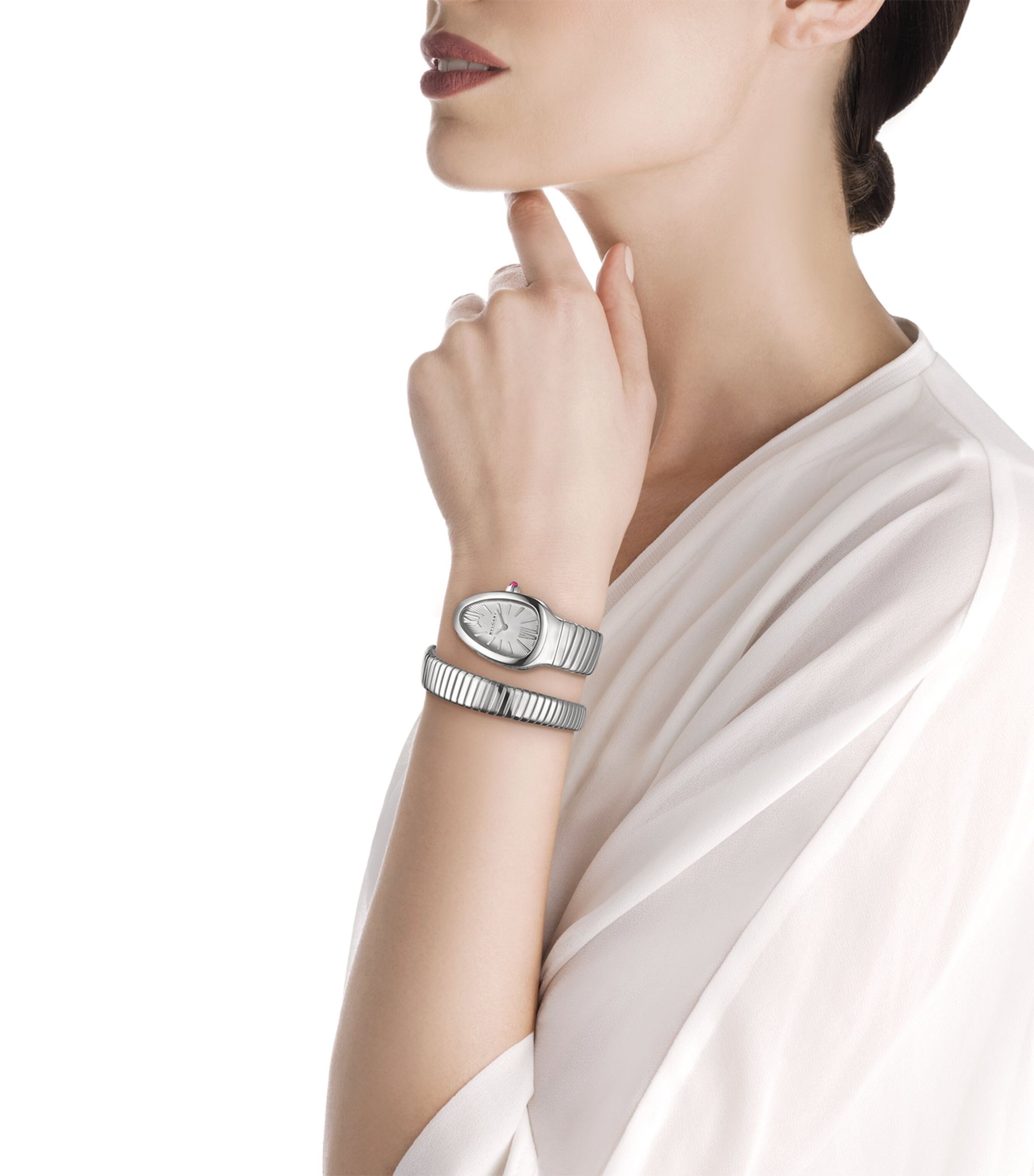 Đồng hồ BVLGARI  Stainless Steel Serpenti Tubogas 35mm mặt số màu trắng