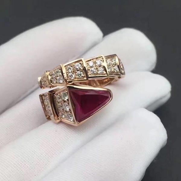 Nhẫn BVLGARI Serpenti Viper Đính Kim cương Rubellite vàng hồng 18K