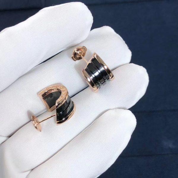 Bông tai BVLGARI  B.zero1 black ceramic rose gold vàng hồng 18K