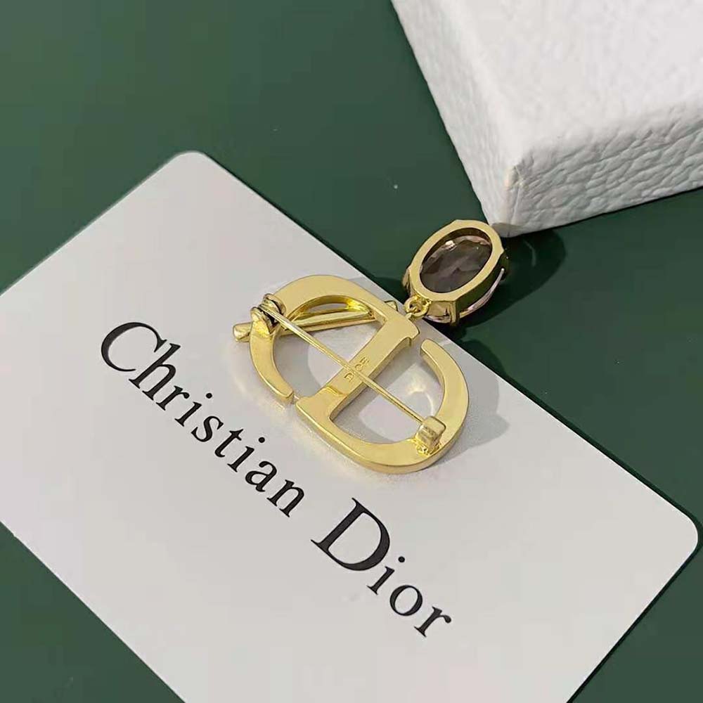 BÔNG TAI Dior Women Petit CD Brooch Gold-Finish Metal and Amber-Colored Crystal