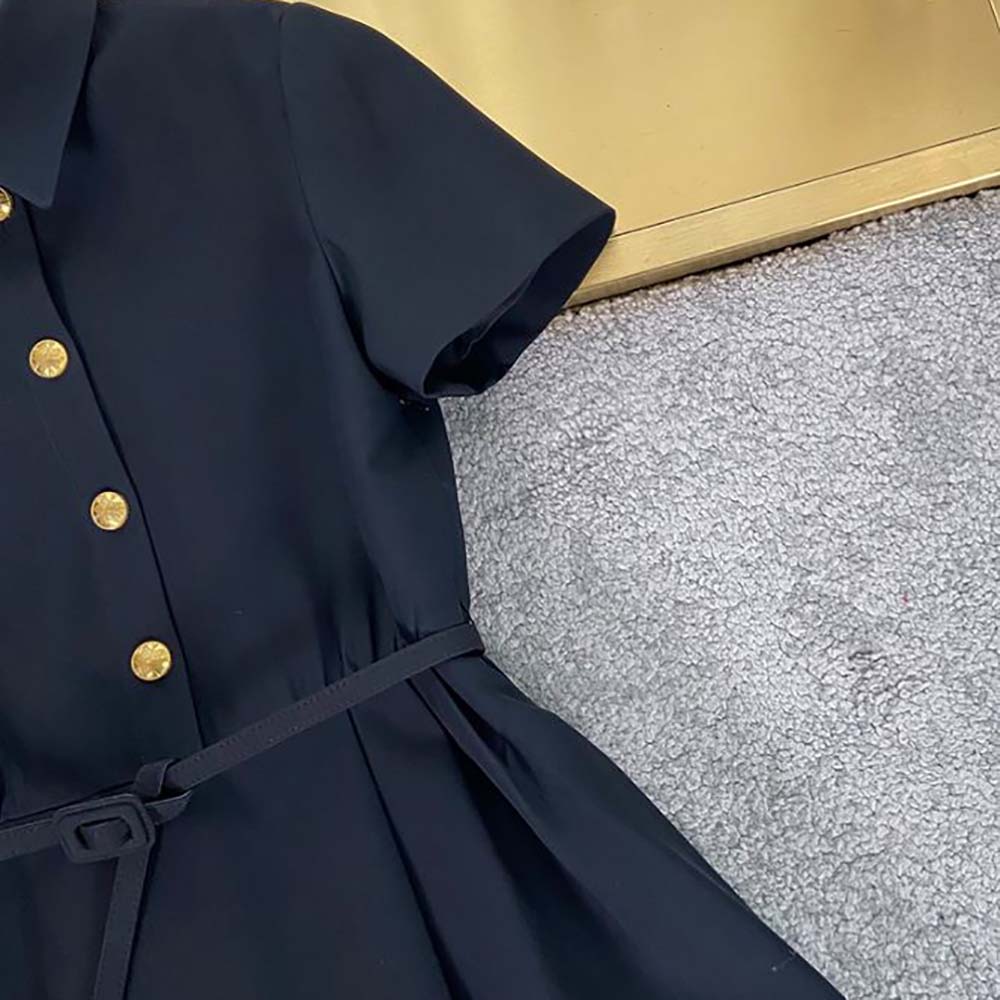 Váy Dior Belted Short Dress Black Wool and Silk