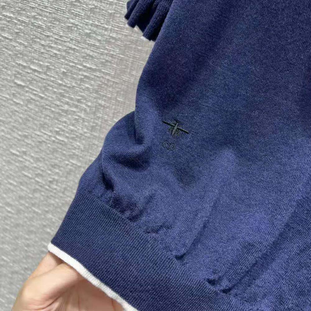 ÁO DIOR Short-Sleeved Sweater Navy Blue Cashmere and Silk Knit