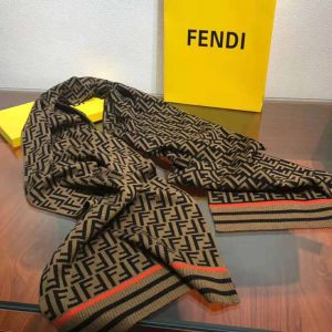 KHĂN Fendi Women Brown Wool and Cashmere FF Scarf