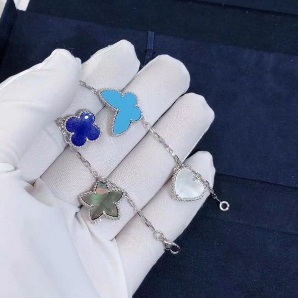 Vòng tay Van Cleef & Arpels Lapis xà cừ ngọc lam 4 Motifs vàng trắng 18K