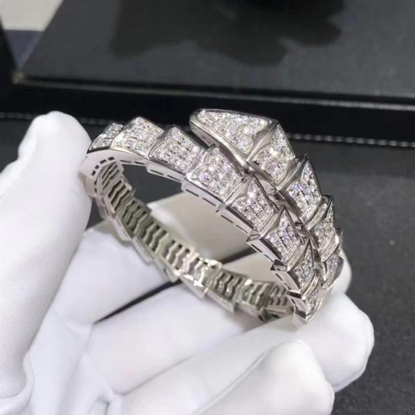 Vòng tay BVLGARI Serpenti Viper Pavé Diamonds kim cương vàng trắng 18K