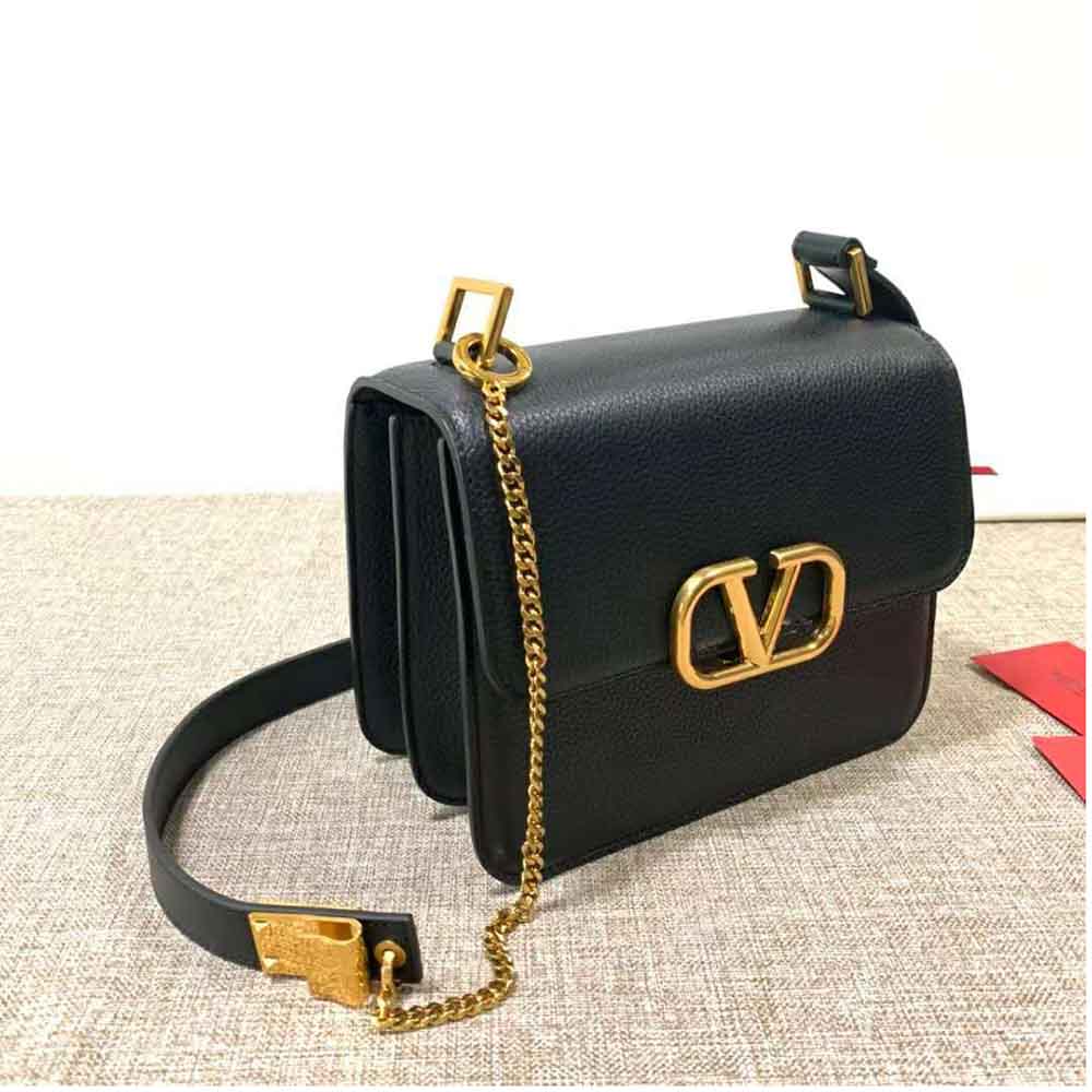 TÚI Valentino Vsling Grainy Calfskin Choulder Bag with Contrast Stitching