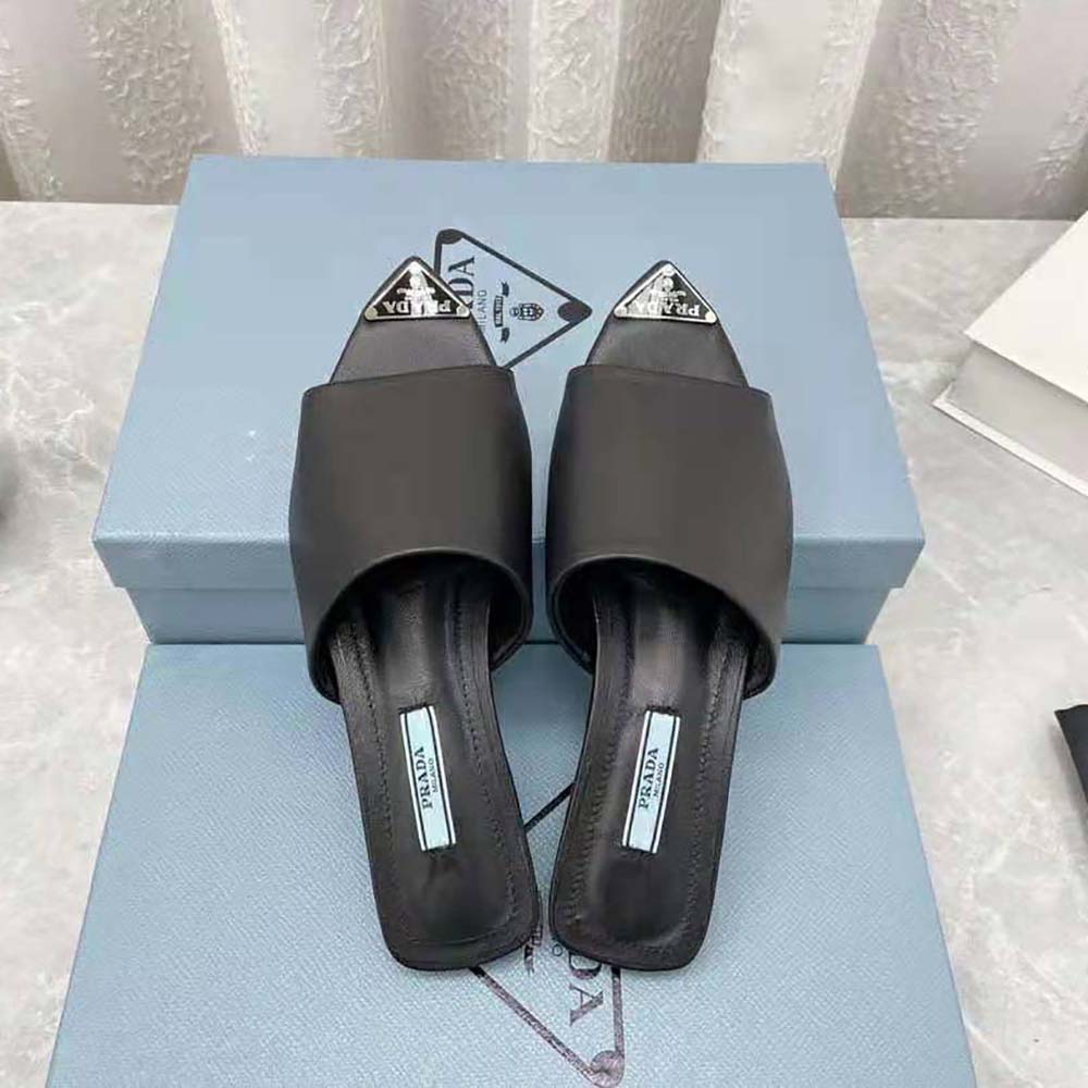 DÉP Prada Brushed Leather Slides Modernist Line Feature