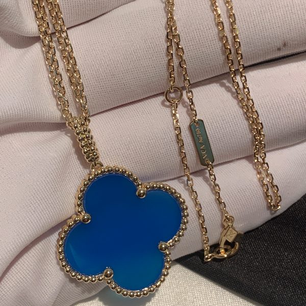 Vòng cổ Van Cleef & Arpels Magic Alhambra 1 Motif Blue Agate Vàng hồng 18K