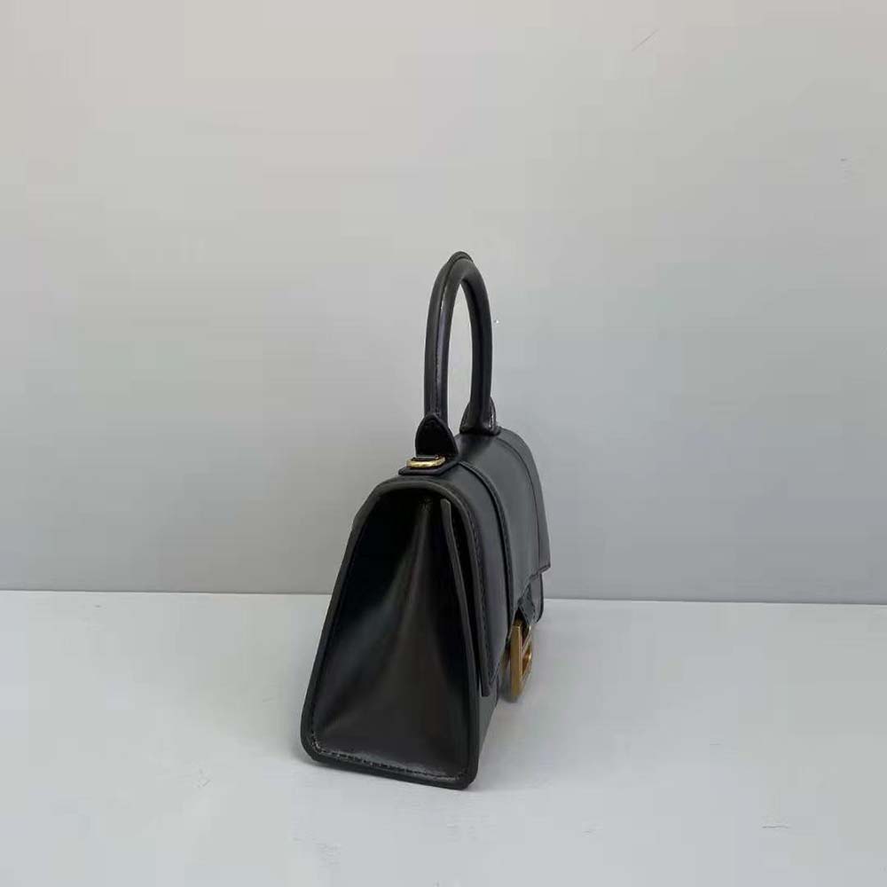 TÚI Balenciaga Hourglass Small Top Handle Bag in Black Shiny Box Calfskin
