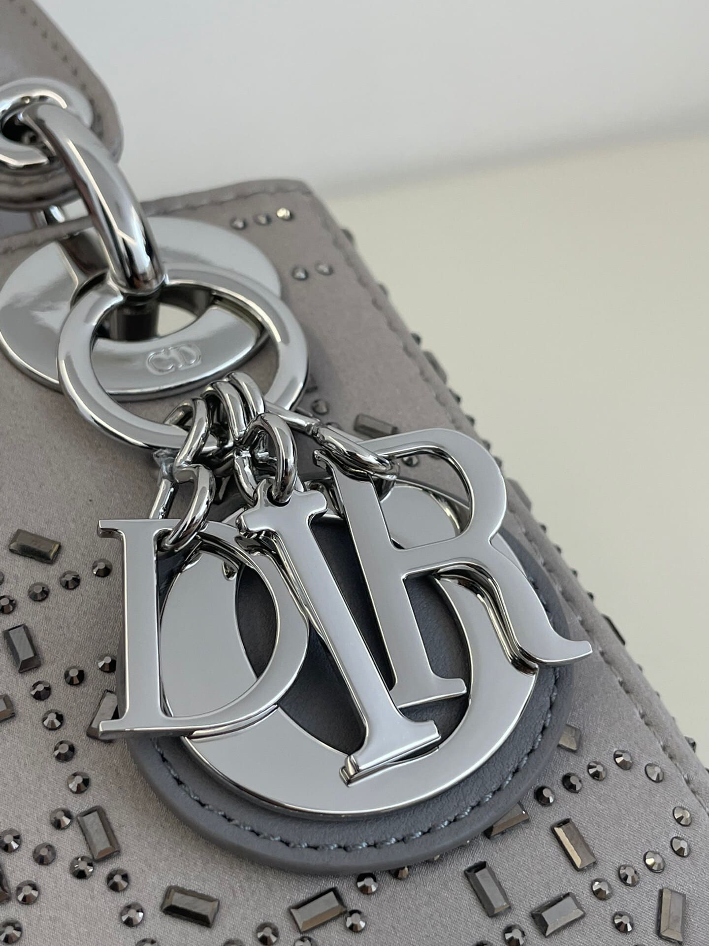 TÚI CHRISTIAN DIOR Mini Lady Dior Bag in Grey Cannage Satin with Rhinestones