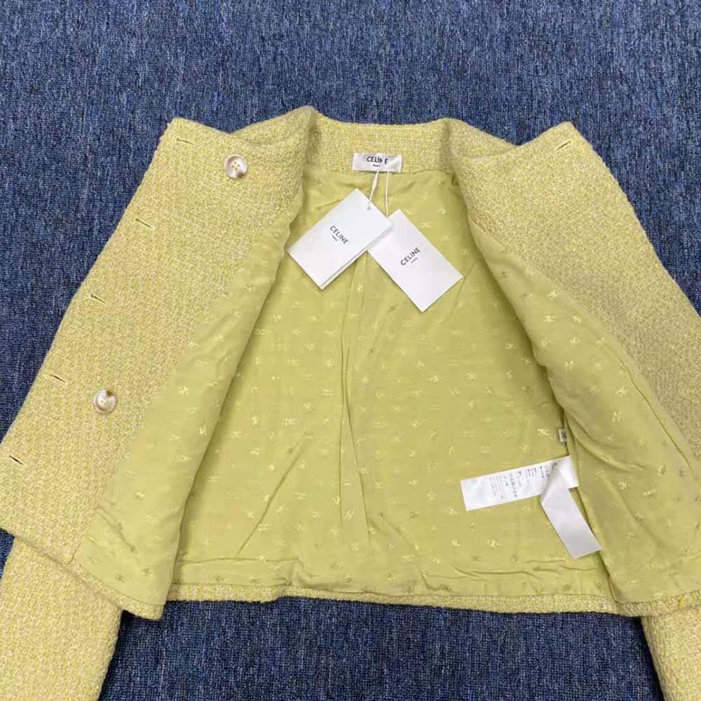 ÁO Celine Women Chasseur Jacket in Boucle Tweed-Yellow