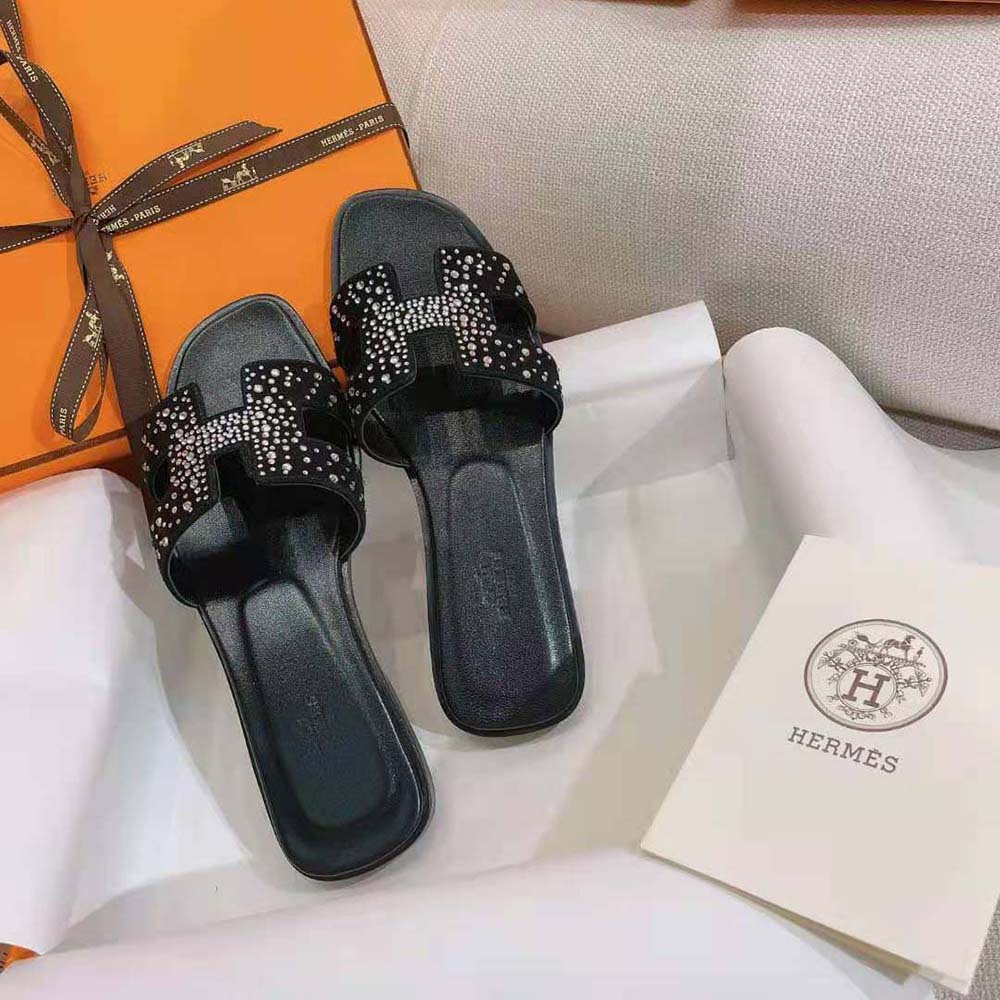 DÉP Hermes Oasis Sandal in Suede Goatskin-Black