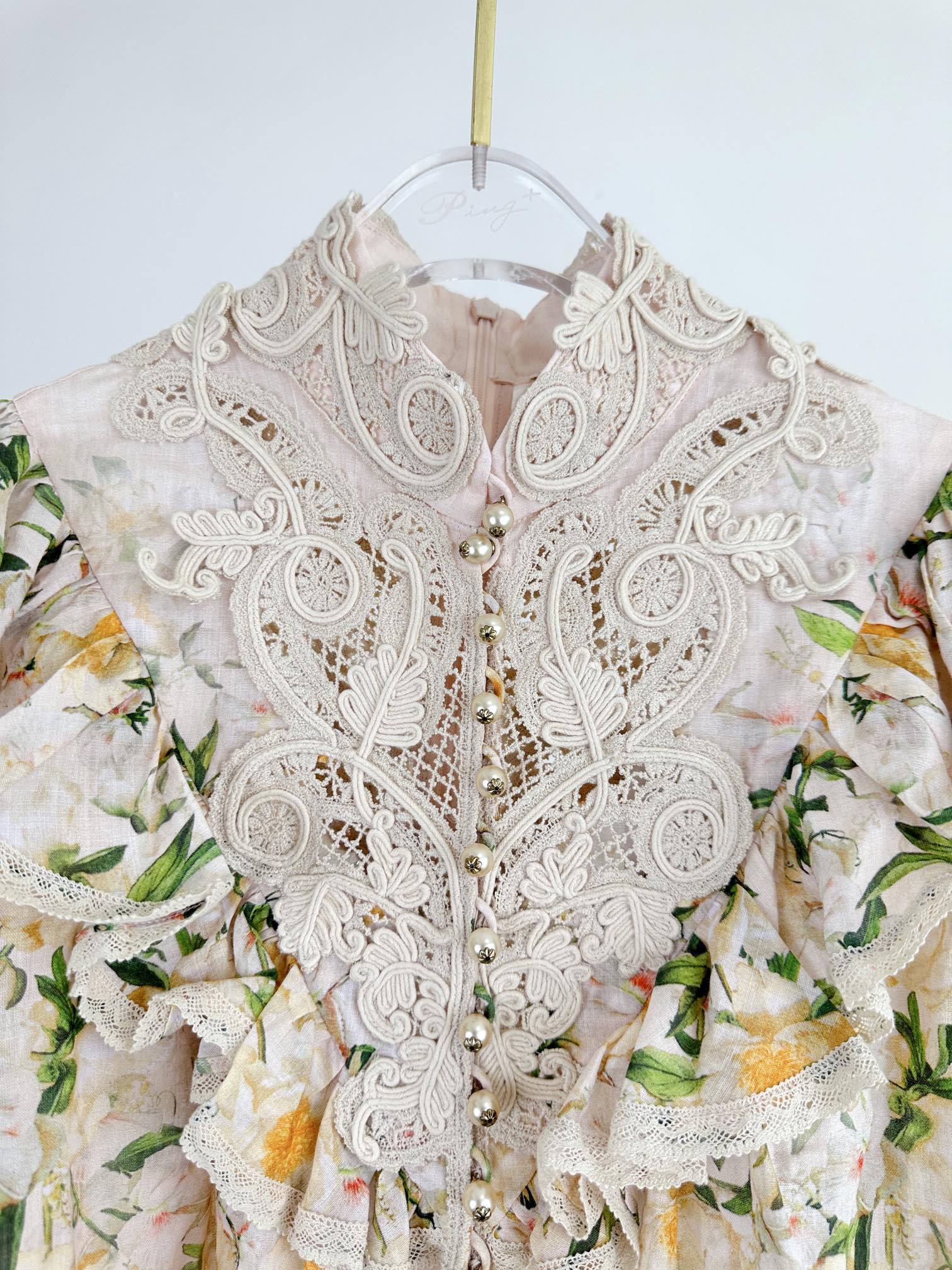 ÁO ZIMMERMANN Lace Fabric Flower Vintage Dress