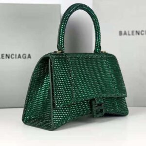 TÚI Balenciaga Women Hourglass XS Handbag with Rhinestones-Dark Green