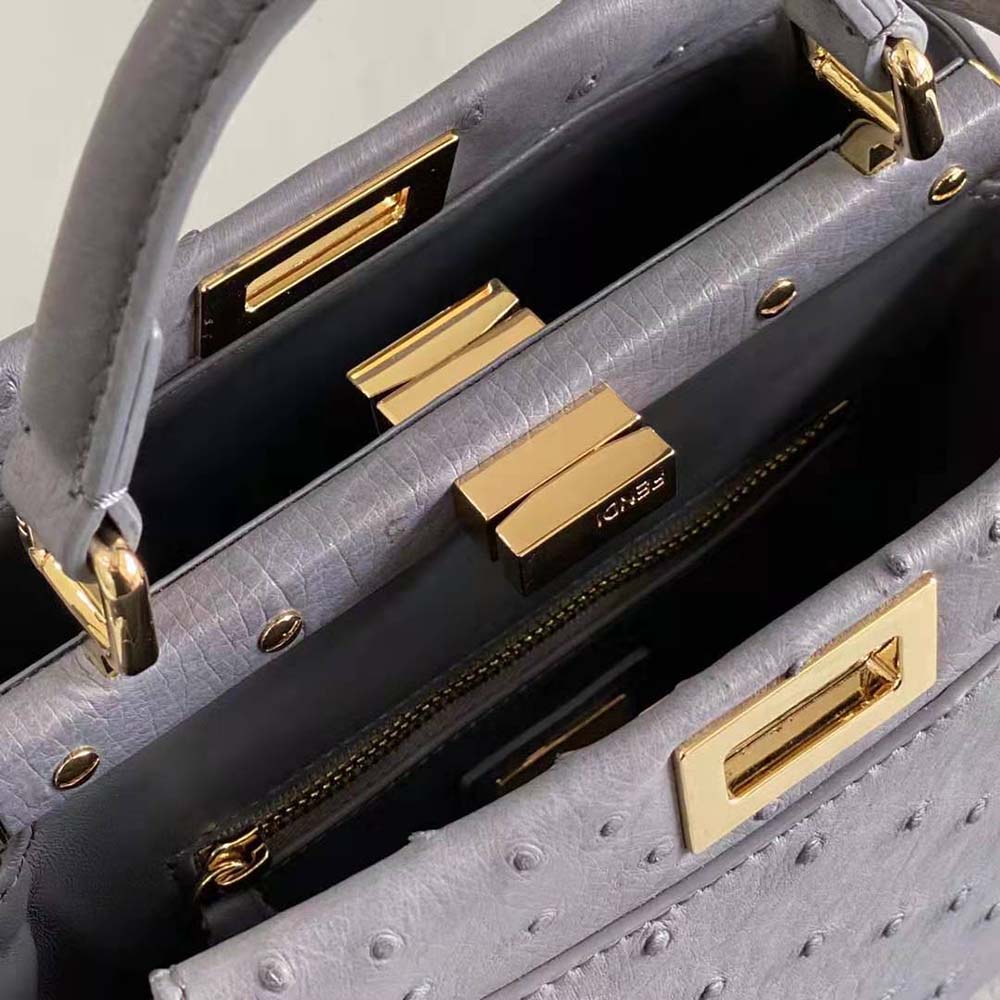 TÚI Fendi Women Peekaboo Iconic Mini Gray Ostrich Leather Bag
