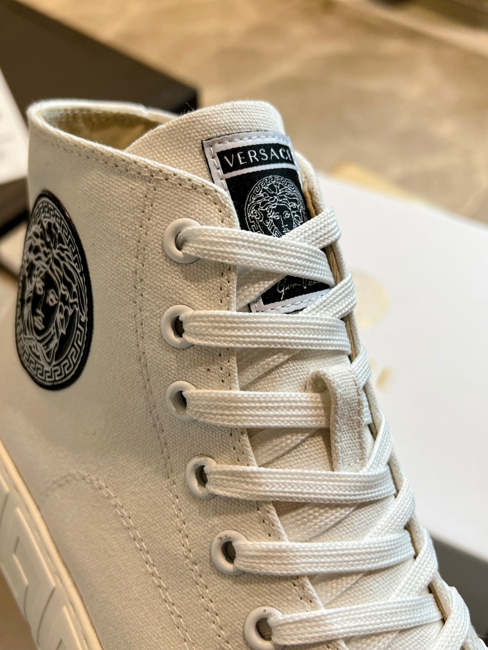 GIÀY VERSACE GRECA SNEAKERS HIGH TOP CANVAS WHITE