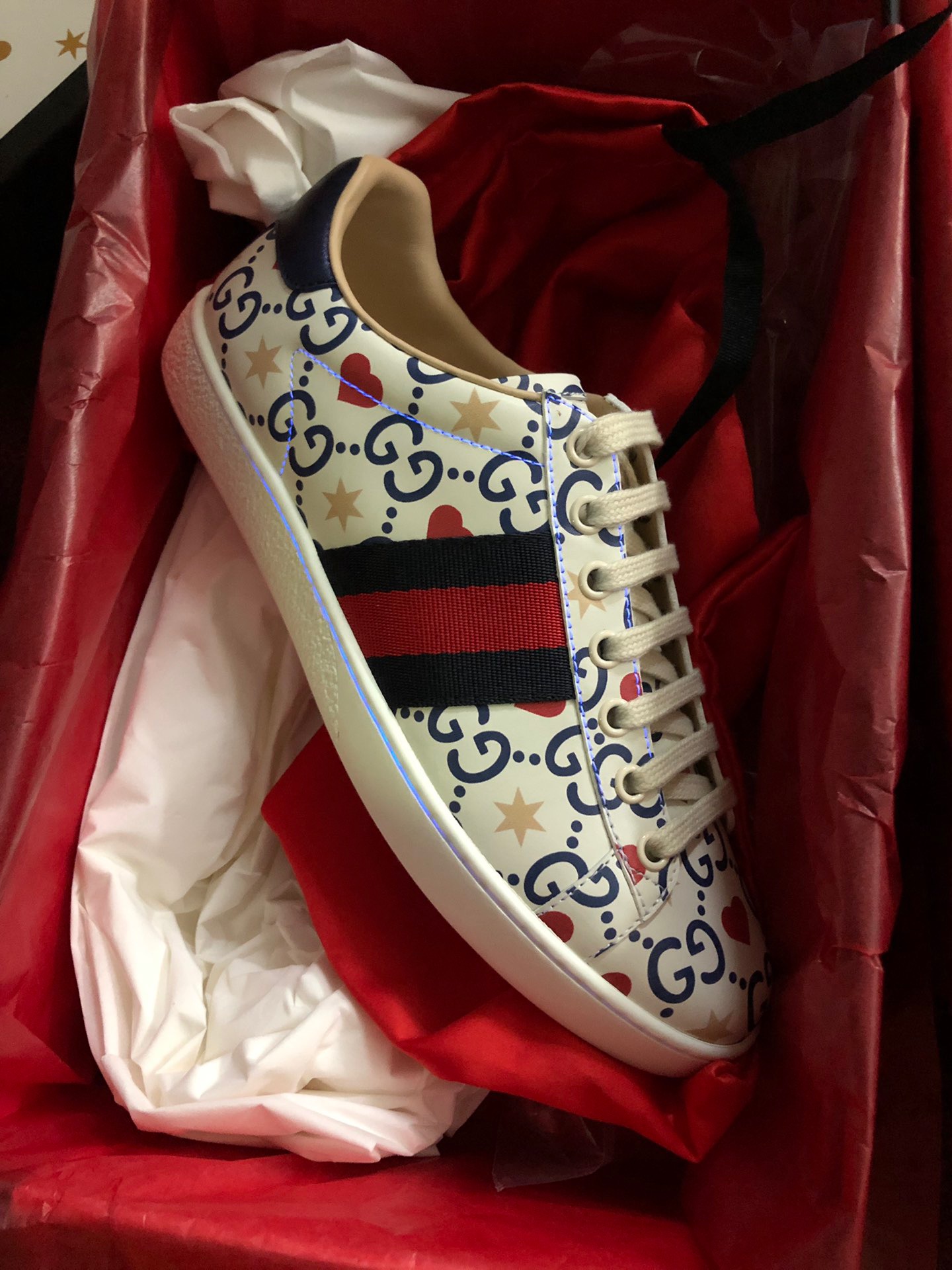 GIÀY GUCCI Leather Ace Sneakers Interlocking GG White