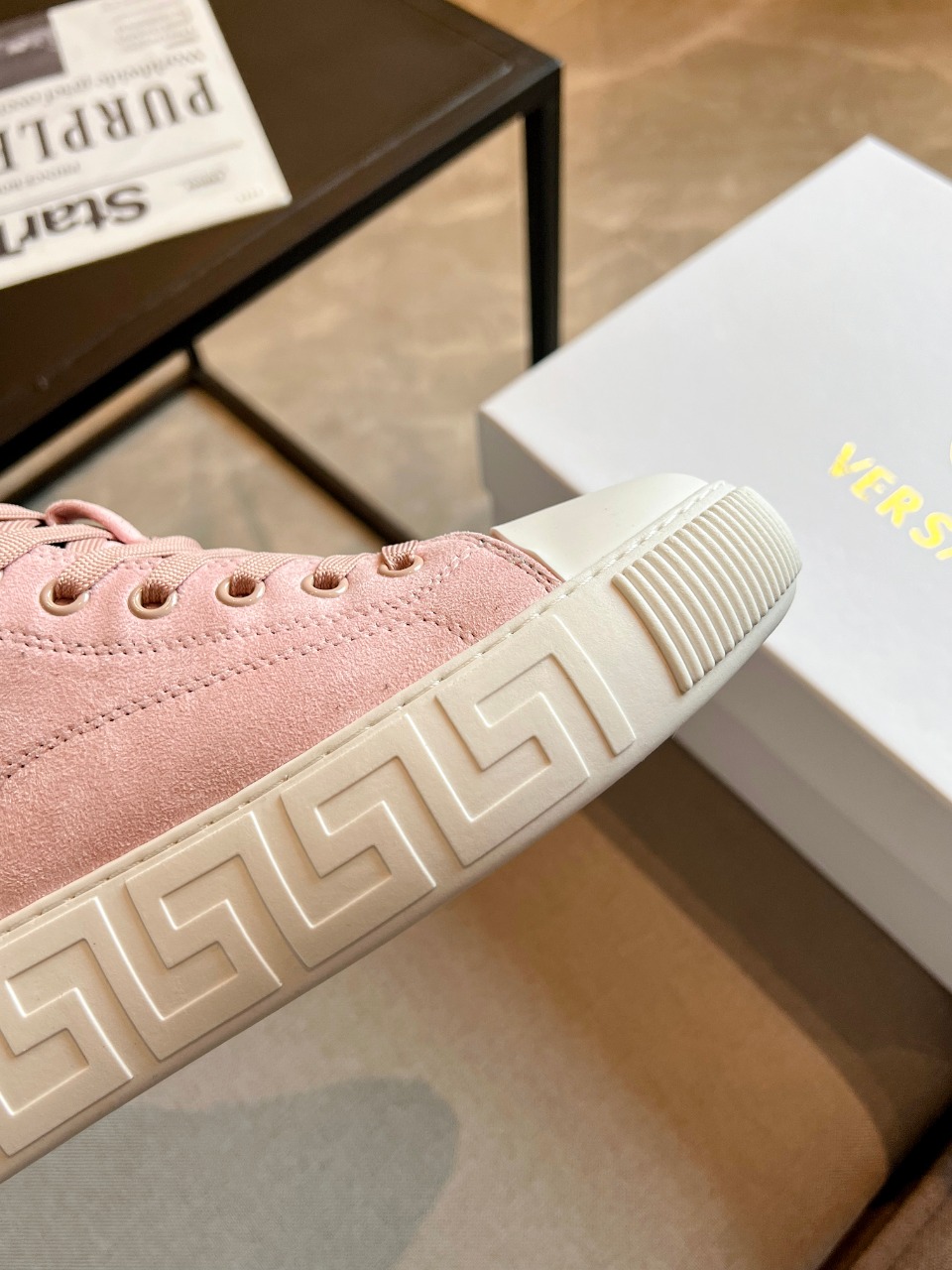 GIÀY VERSACE GRECA SNEAKERS HIGH TOP SUEDE PINK