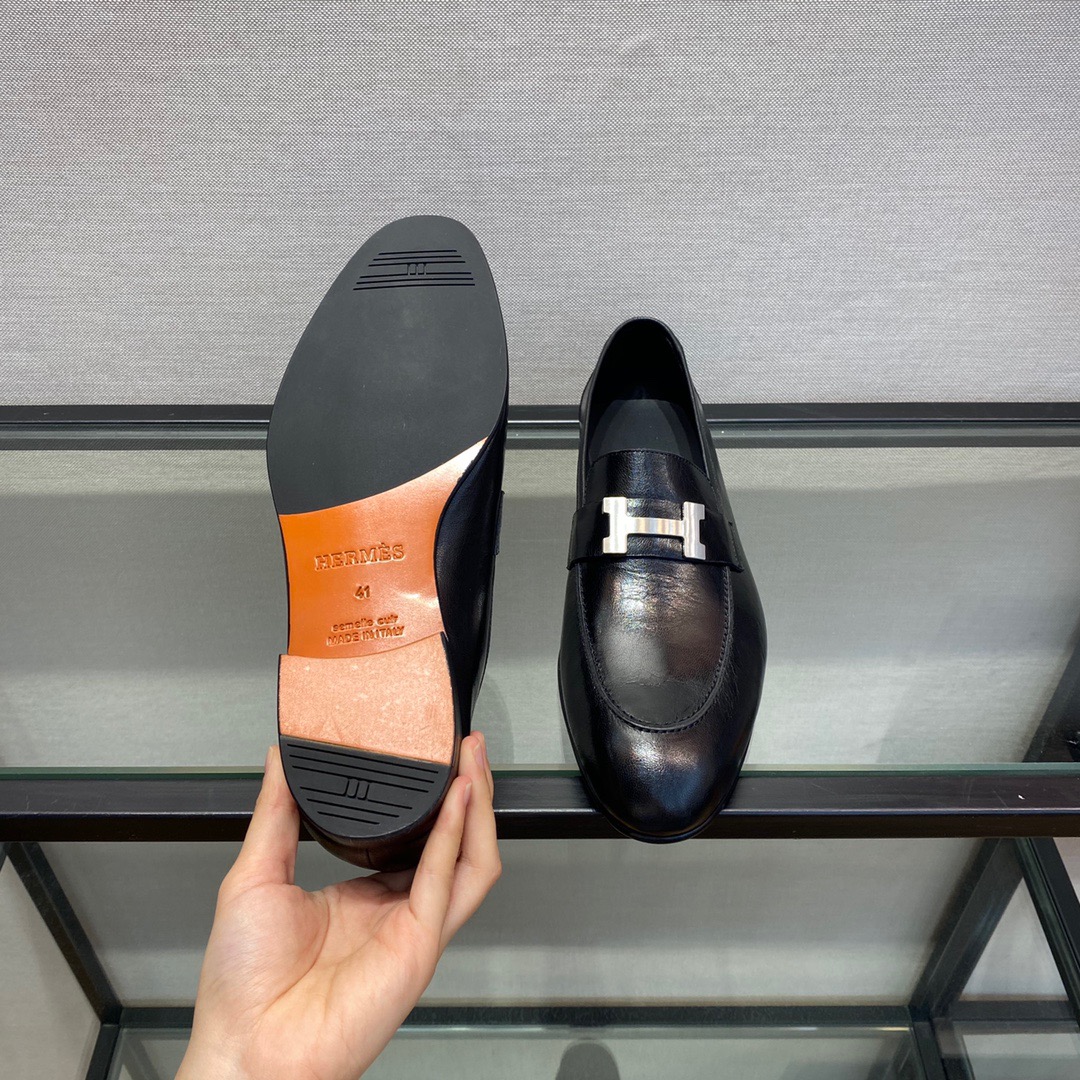 GIÀY HERMES LEATHER BLACK LOAFER SHOES