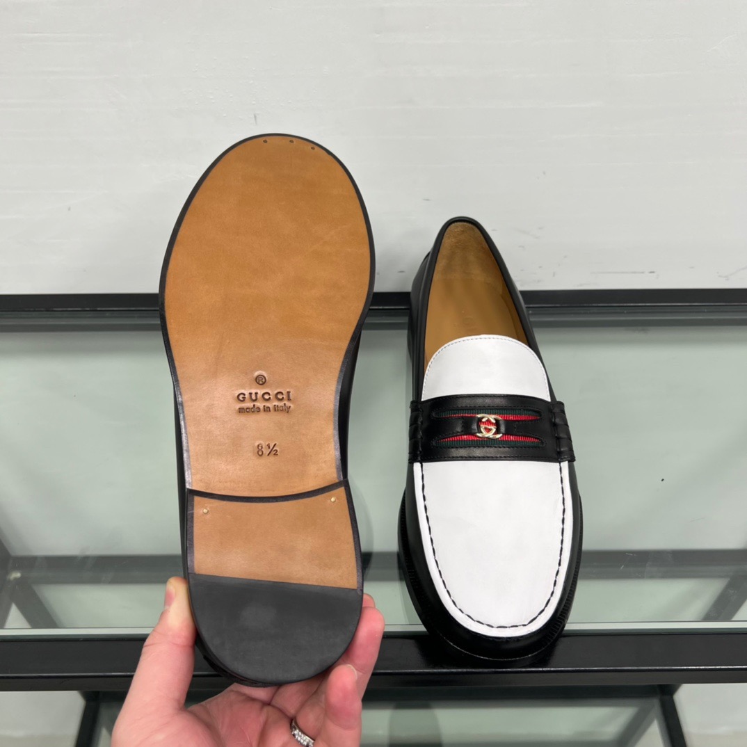 GIÀY GUCCI GG LEATHER  LOGO LOAFER SHOES