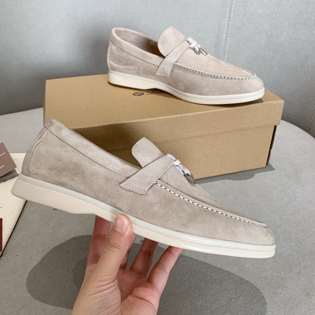 GIÀY LORO PIANA GREY SHEEPSKIN SUEDE LOAFER DA CỪU