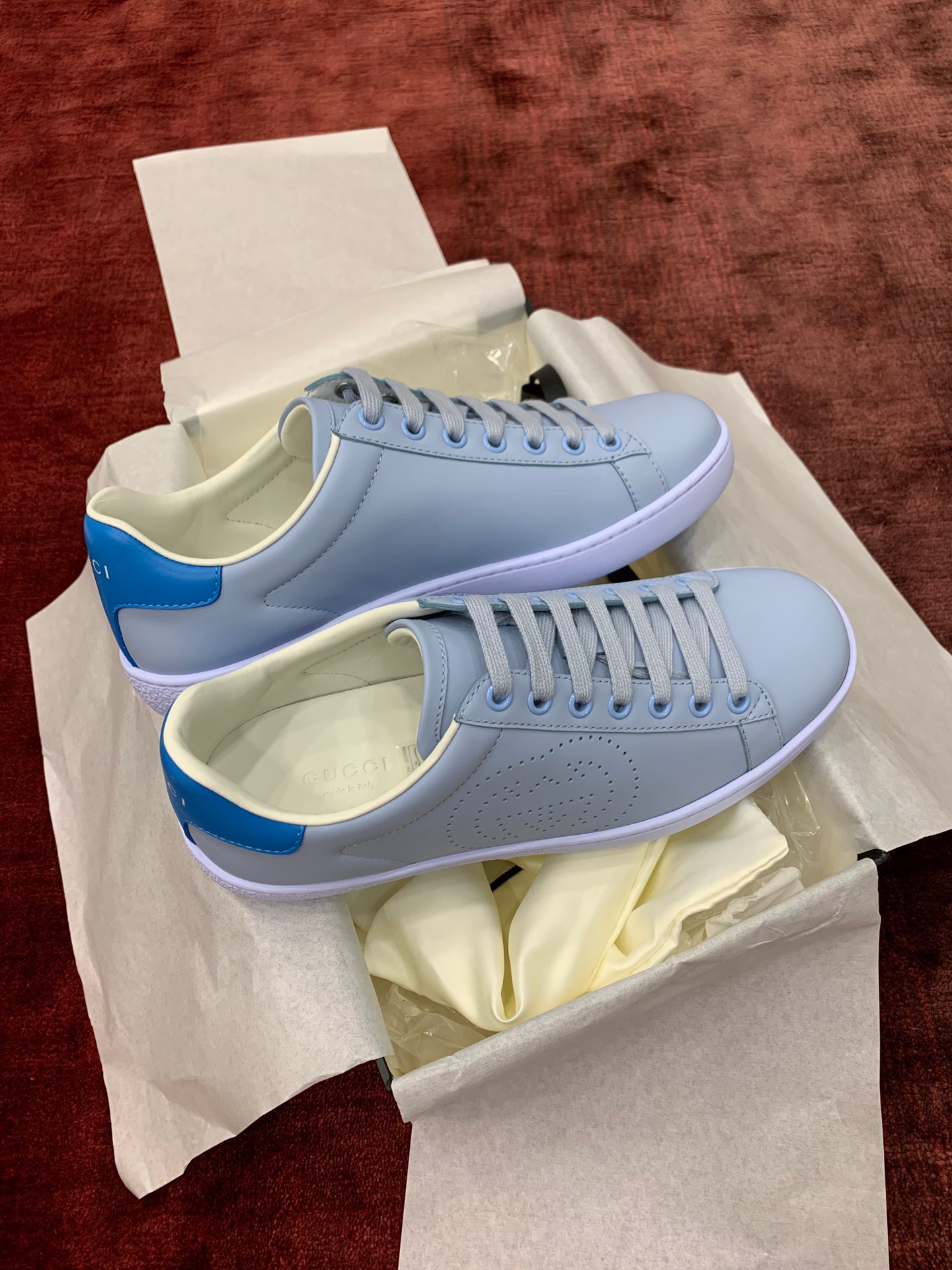 GIÀY GUCCI Leather Ace Sneakers Interlocking GG Blue