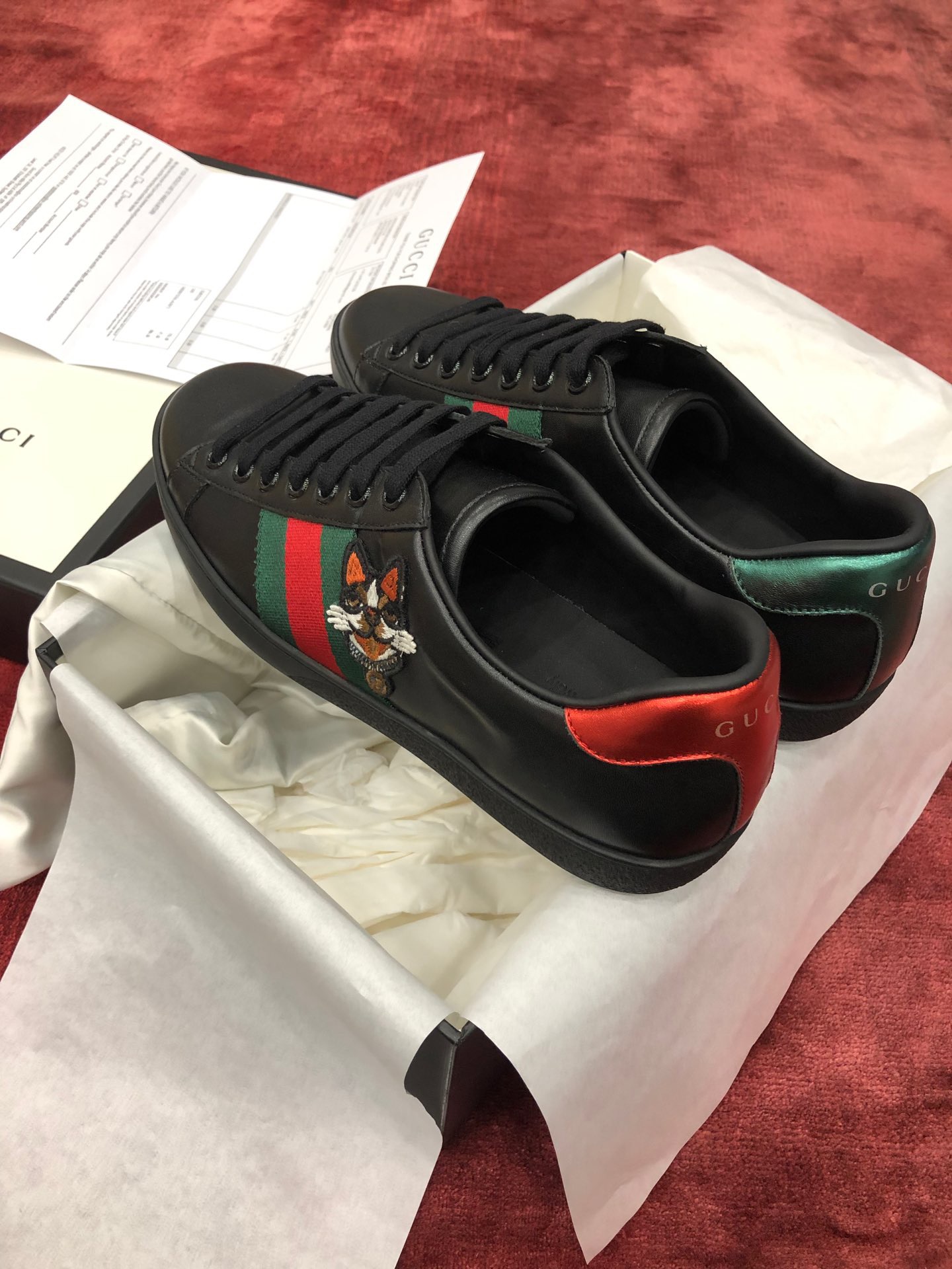 GIÀY GUCCI Leather Ace Sneakers Cat Black