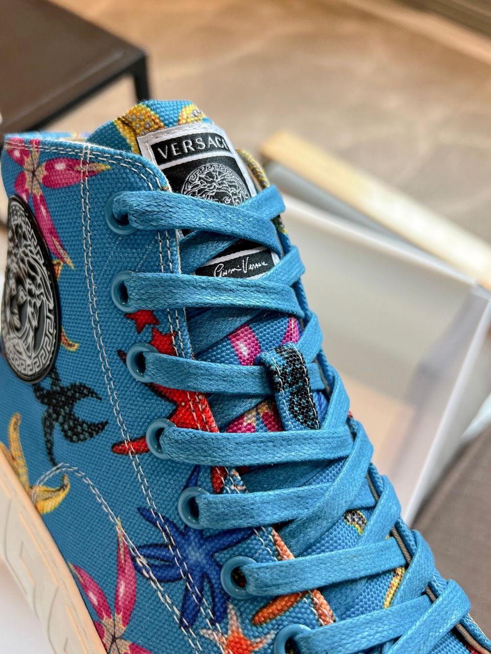 GIÀY VERSACE GRECA SNEAKERS HIGH TOP CANVAS OCEAN