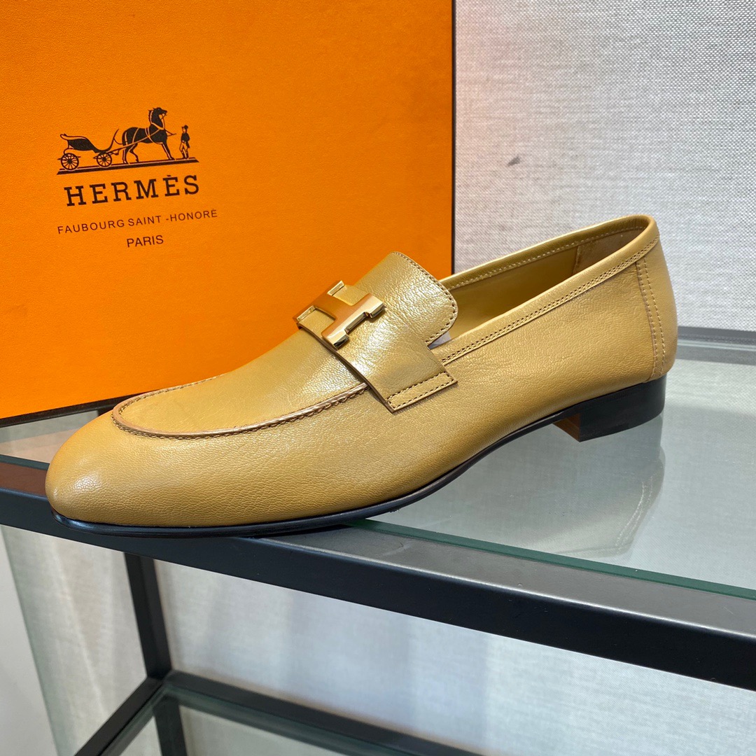GIÀY HERMES LEATHER BROWN LOAFER SHOES