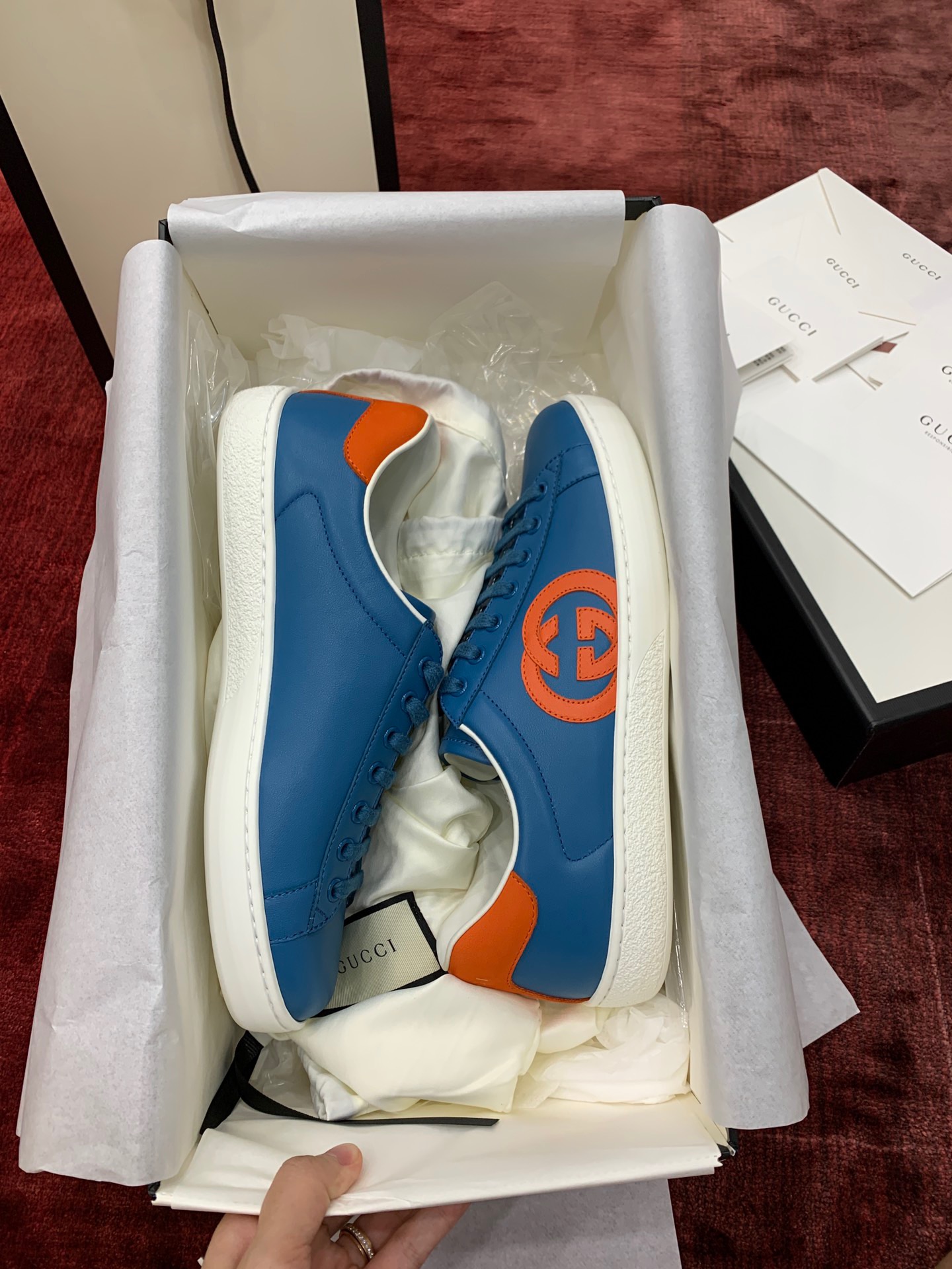 GIÀY GUCCI Leather Ace Sneakers Interlocking GG Blue