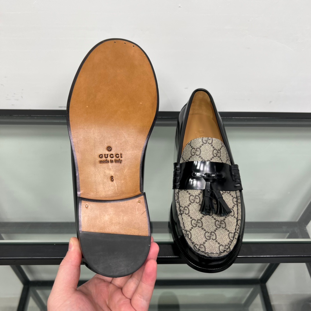 GIÀY GUCCI GG LEATHER BLACK LOAFER SHOES