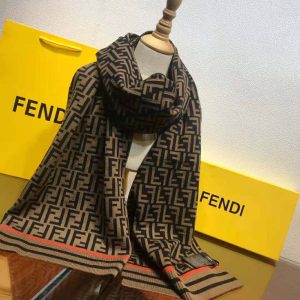 KHĂN Fendi Women Brown Wool and Cashmere FF Scarf